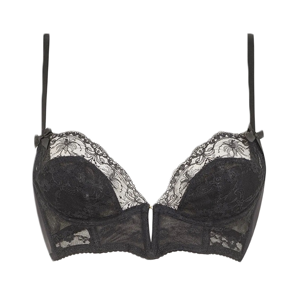 Agent Provocateur Wanda Black Lace Underwire Intimate Plunge V Bra NWT Size 36C